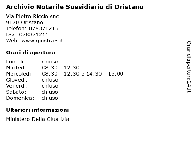 Orari di apertura Archivio Notarile Sussidiario di Oristano